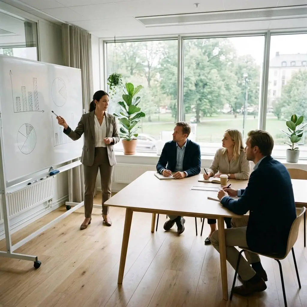 Ekonomisk förvaltare presenterar föreningens ekonomi för BRF-styrelse